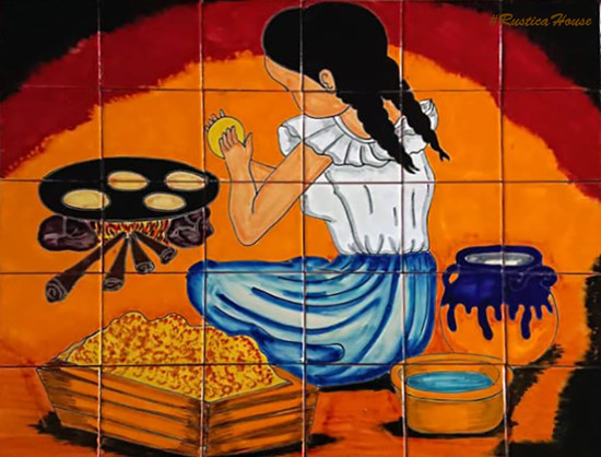tile mural making tortillas