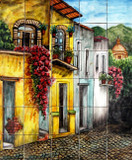 colonial houses patio tile mural