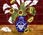 tile mural sunflowers and calla lilies