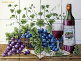 tile mural  wine and grapes