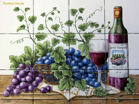 tile mural  wine and grapes