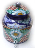 talavera blue flower water crock