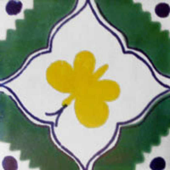hand decorated Mexican tile yellow green