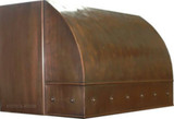 Front view of a Birmingham under-cabinet smooth copper range hood with a dark coffee patina finish.