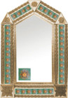 tin mirror with copper frame and rustic tile