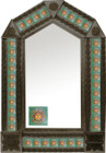tin mirror with coffee arch frame and rustic tile