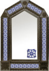 tin mirror with coffee arch frame and old European tile
