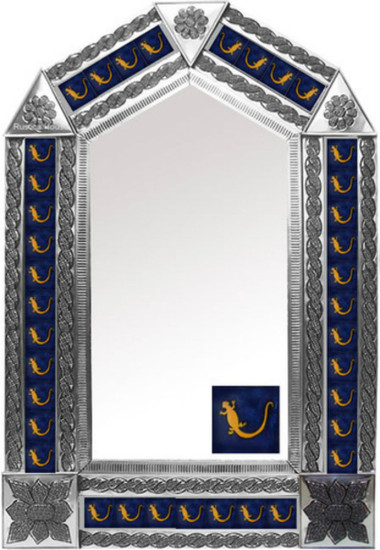 tin mirror with folk art tiles