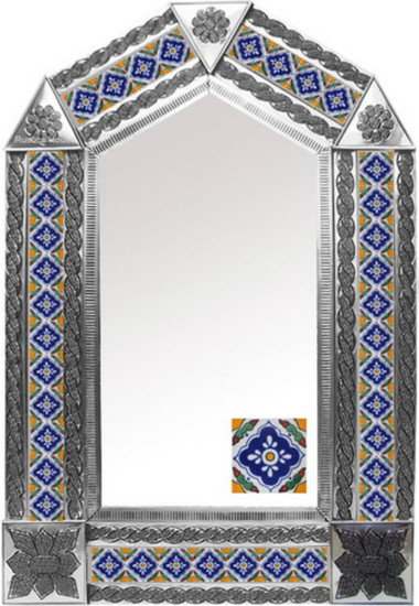 tin mirror with mexican old European tiles