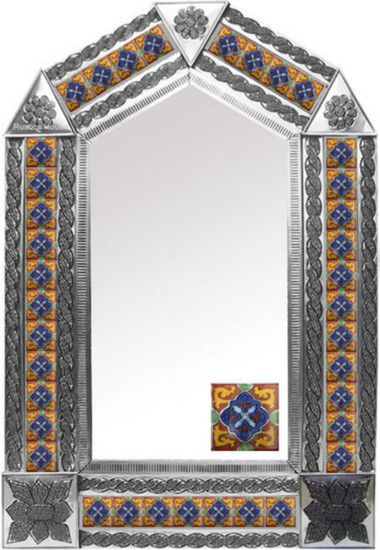 tin mirror with mexican hacienda tiles