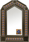 tin mirror with coffee arch frame and mexican hacienda tile