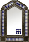 tin mirror with coffee arch frame and rustic tile