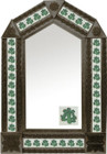 tin mirror with coffee arch frame and mexican traditional tile