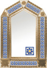 tin mirror with copper frame and fabricated tile