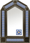 tin mirror with coffee arch frame and fabricated tile