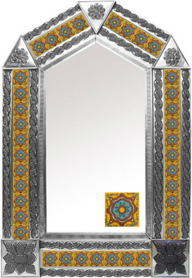 tin mirror with produced tiles
