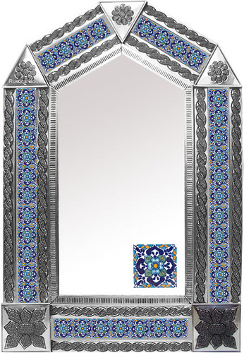 tin mirror with handcrafted tiles