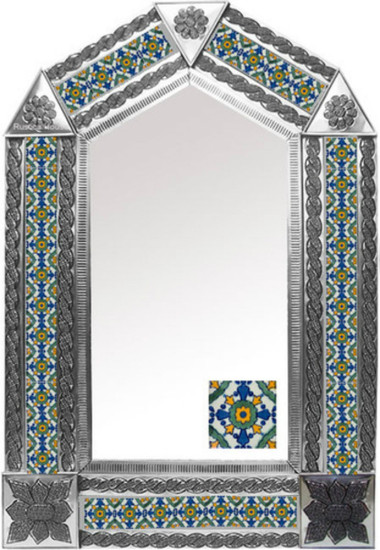 tin mirror with artisan made tiles