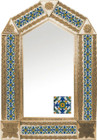 tin mirror with copper frame and artisan made tile