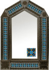 tin mirror with coffee arch frame and hand punched tile