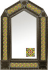 tin mirror with coffee arch frame and handmade tile