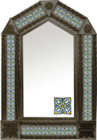 tin mirror with coffee arch frame and old world tile