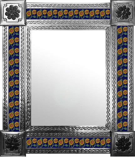 Handcrafted Espejo Hojalata Flat Flowers Handmade Tin Frame Copper Plated Octagonal Handmade Mexican Mirror 12 x 12 