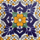 hand painted Mexican tile cobalt yellow