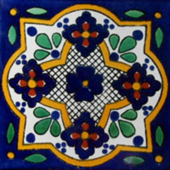 hand painted Mexican tile white green