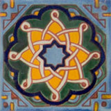 hand decorated Mexican tile green yellow