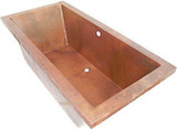 View of the New Jersey contemporary copper bathtub with smooth rim and rustic light patina finish.