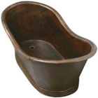 California style copper tub with a dark hammered patina and single slipper shape.