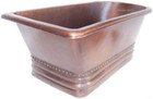 Sacramento copper tub with honey patina finish option and wide base with moldings.