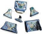 blue green ceramic bath accessory set