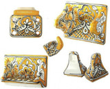 white yellow ceramic bath accessory set