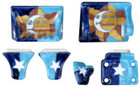 blue brown ceramic bath accessory set