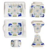 white blue ceramic bath accessory set