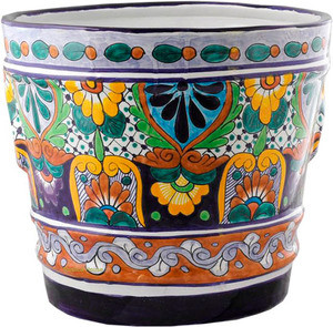 handmade green and yellow ceramic flower pot