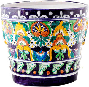 handmade cobalt yellow flower pot