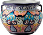 painted talavera flower planter orange blue