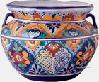 country style talavera flower planter yellow cobalt