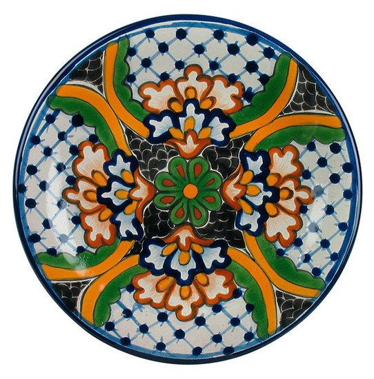 country style talavera plate green blue