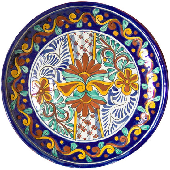 country style talavera plate cobalt green