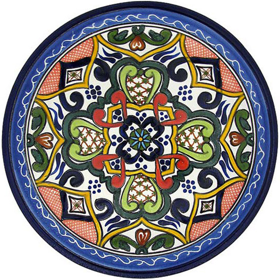 painted talavera plate green red