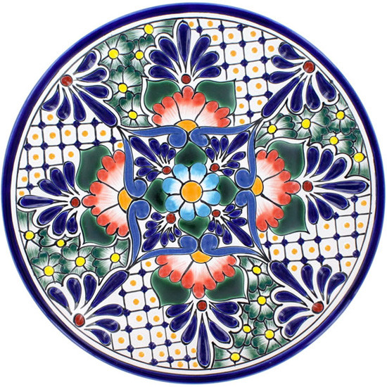 mexican talavera plate cobalt orange