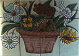 flower basket kitchen wall relief tile mural