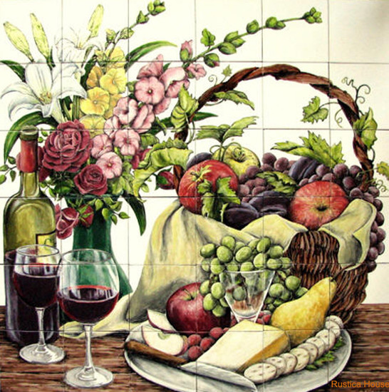 tile mural wine and flowers