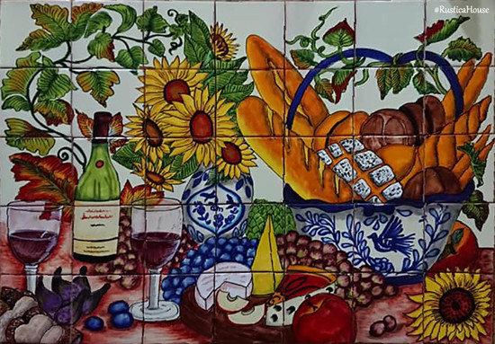 bread and flowers kitchen wall tile mural