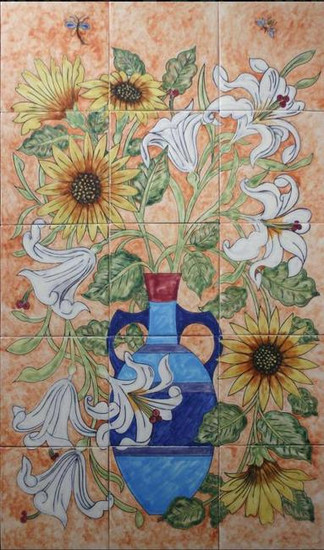 sunflower and lily patio tile mural