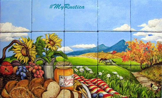 picnic with bread and honey bathroom wall tile mural
